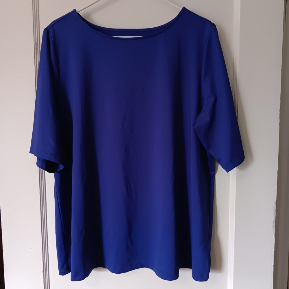 Susan Graver Essentials Purple Short Sleeve Top Crewneck Blouse 1X XL Plus Size